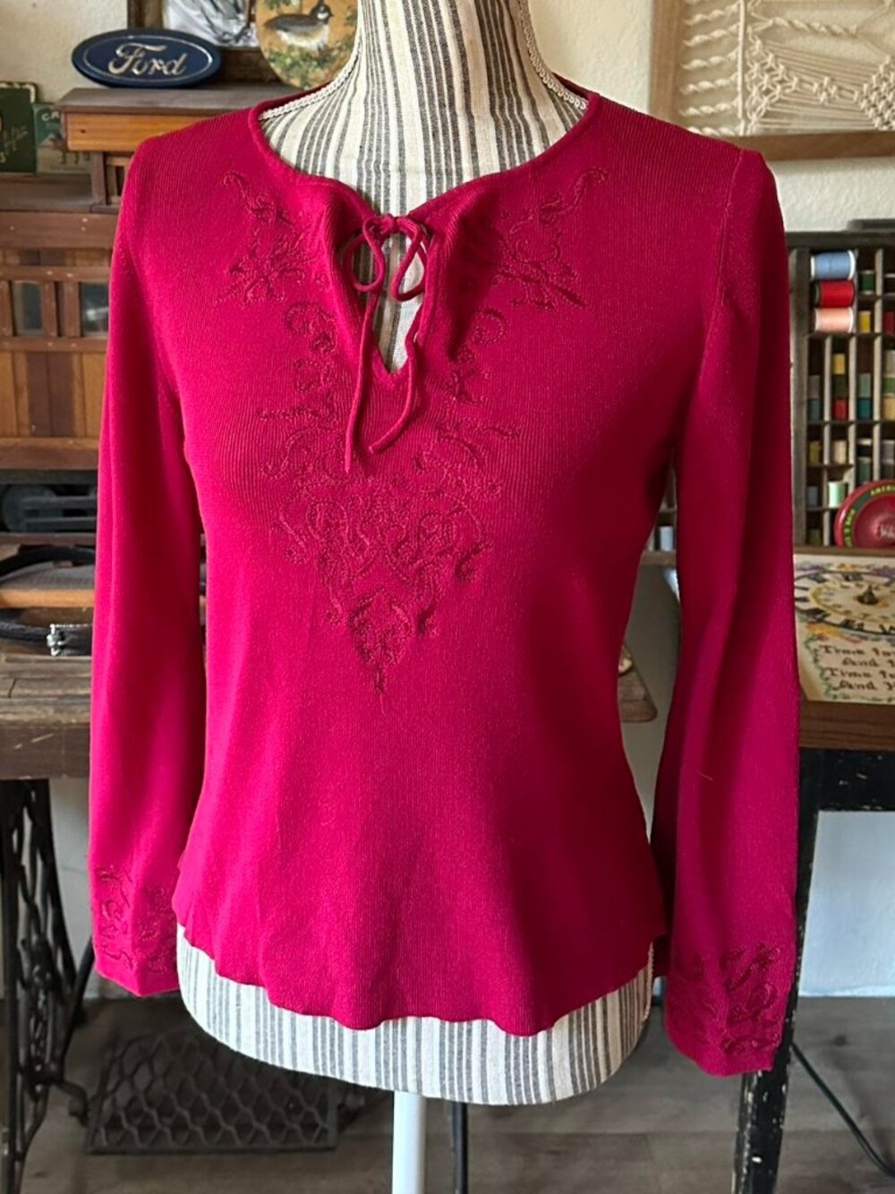 Bright Fuschia Magenta Y2k Bohemian Embroidered Bell Sleeve Keyhole Sweater